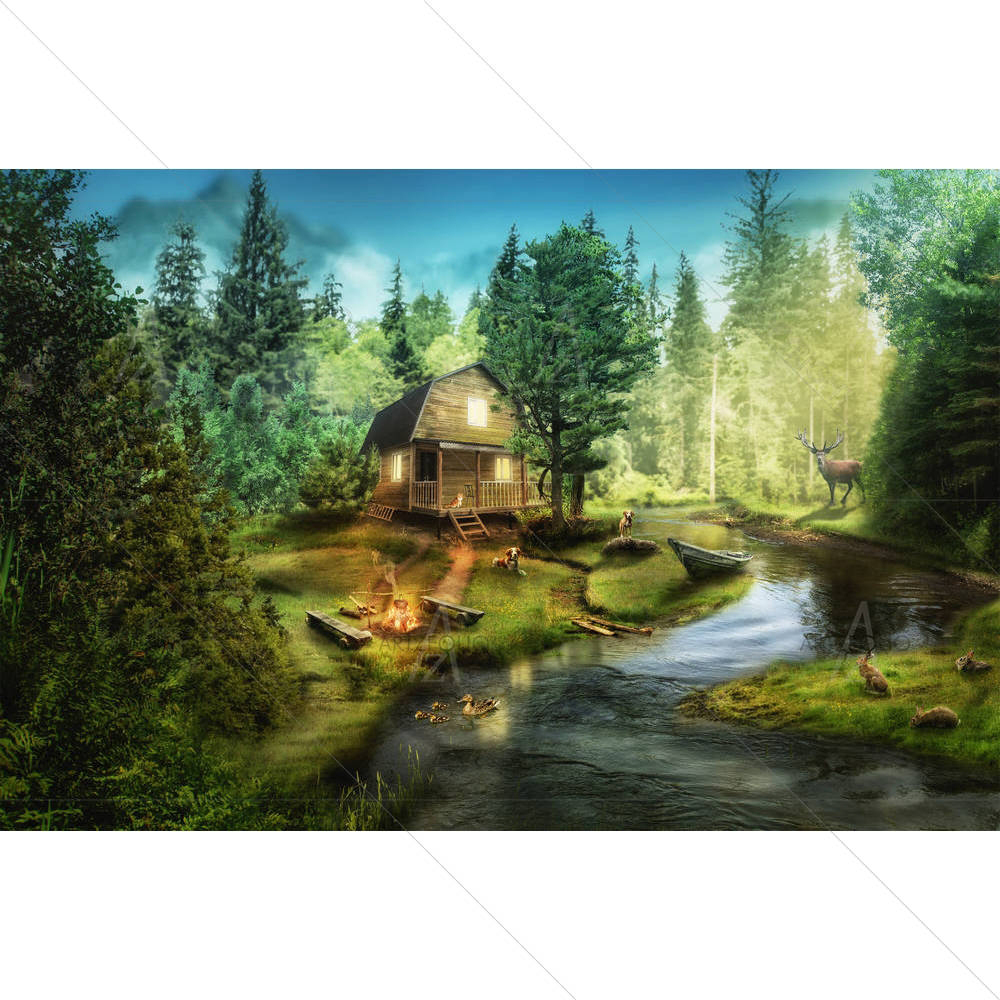 House In The The Forest By The Creek D1 — custom-size art design 5005246