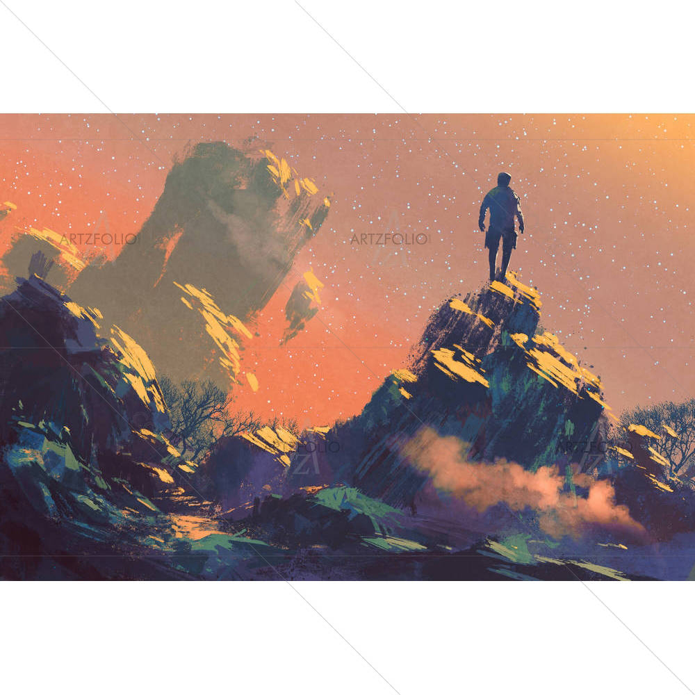 Man Standing On Top Of The Hill — custom-size art design 5005249