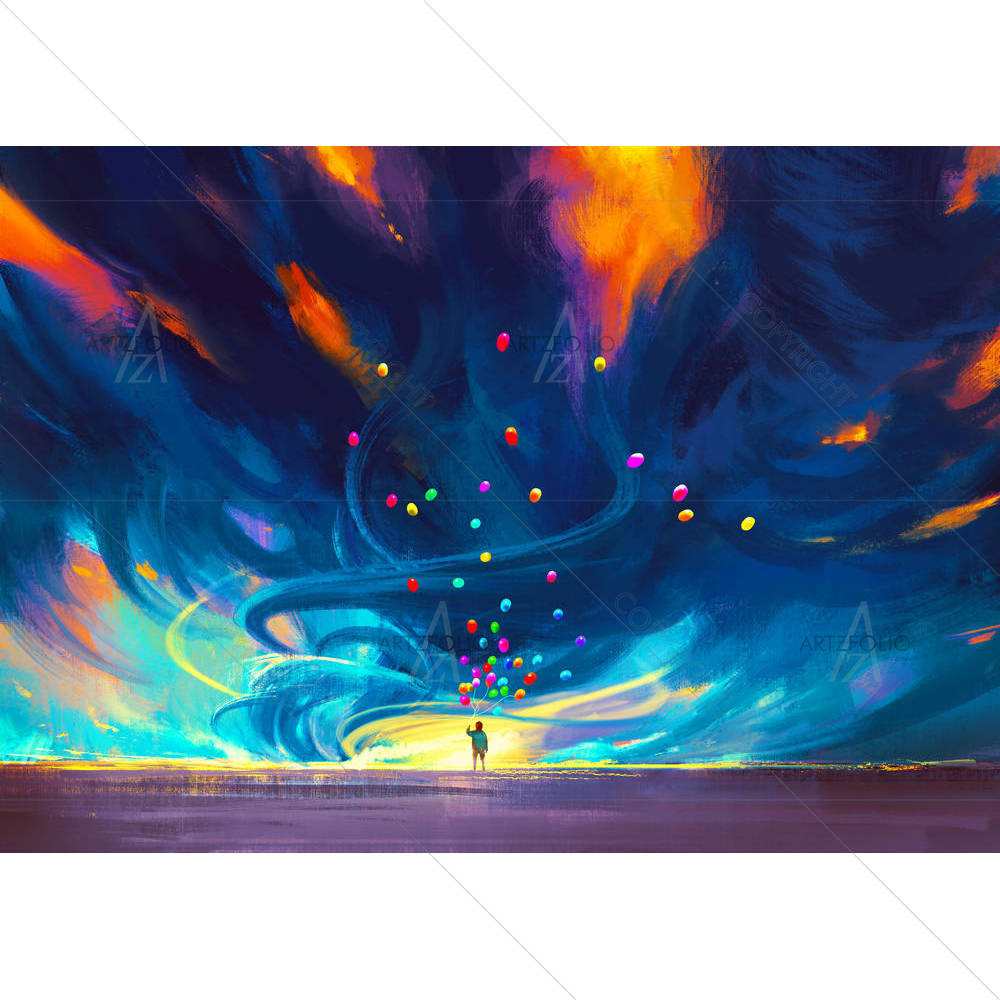 Child Holding Balloons — Abstract custom art by ArtzFolio
