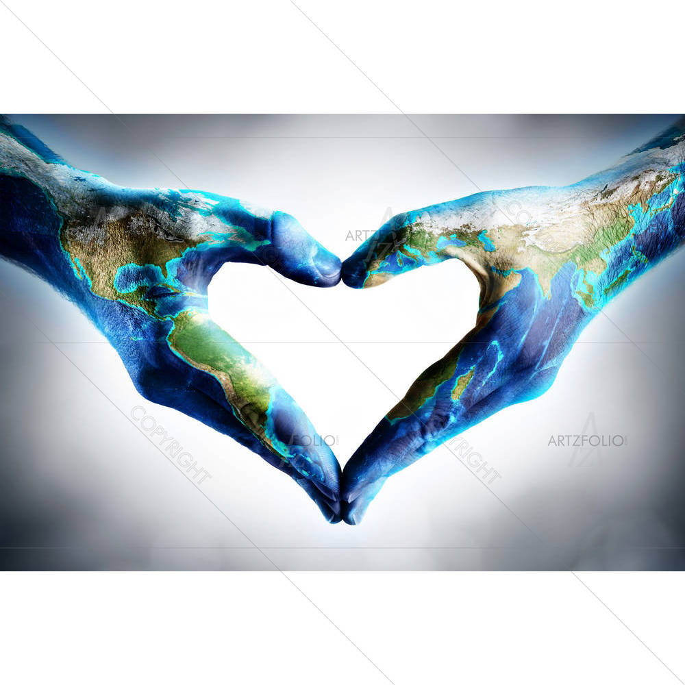 Hands Shaped Heart With World Map — custom-size art design 5005256