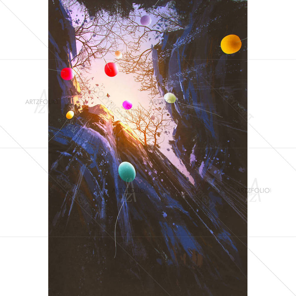Colored Balloons Floating Into The Sky — custom-size art design 5005282
