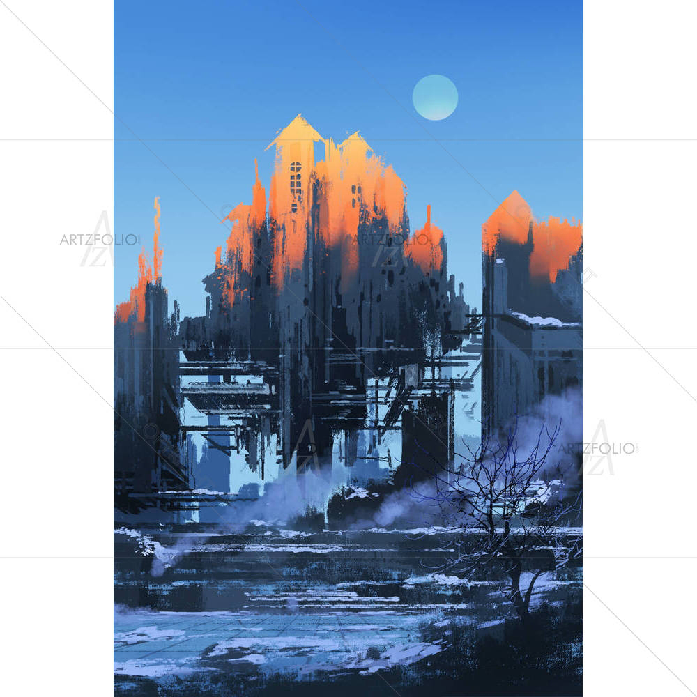 Abandoned Building At Sunset — custom-size art design 5005284
