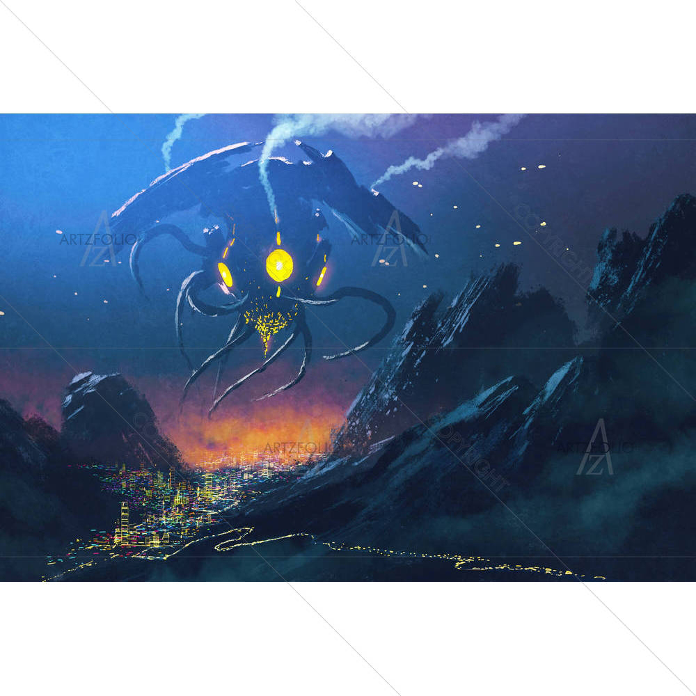 Alien Ship Invading Night City — Abstract custom art by ArtzFolio
