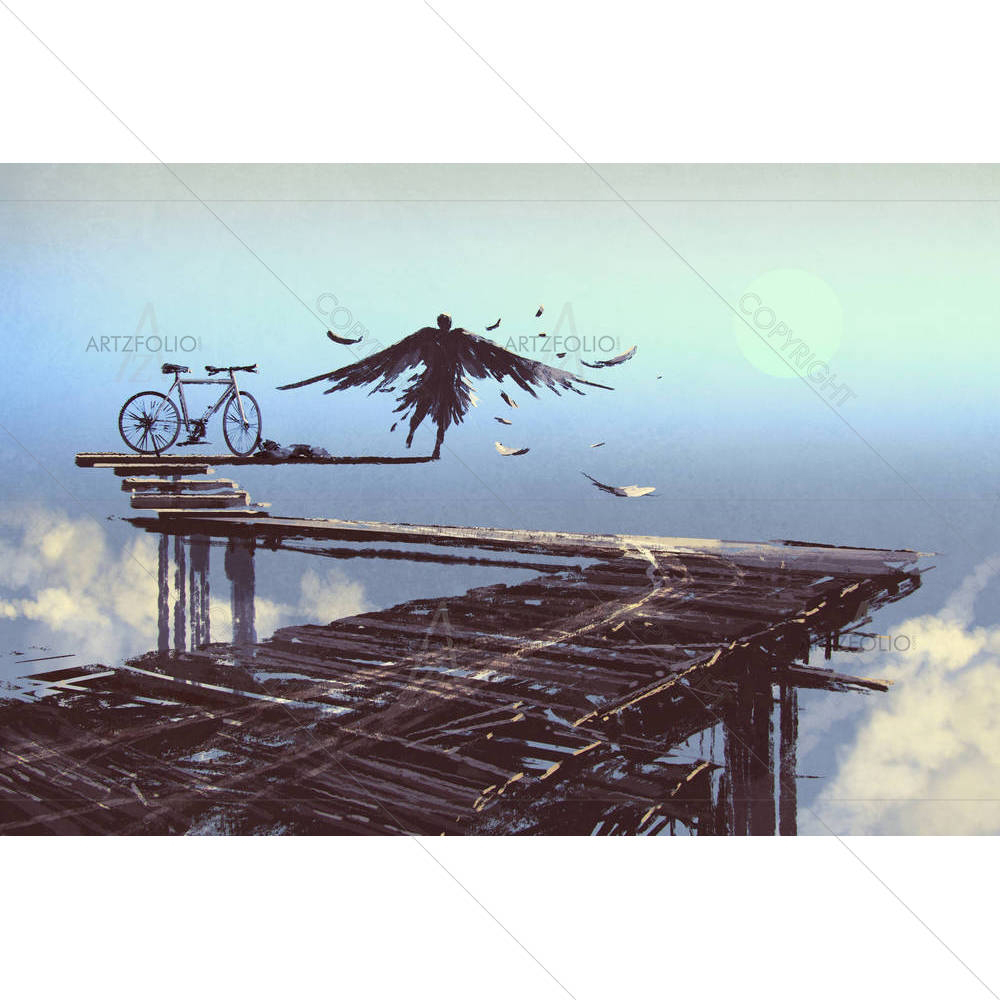 Man Becomes Bird Standing On End Of Line — custom-size art design 5005288