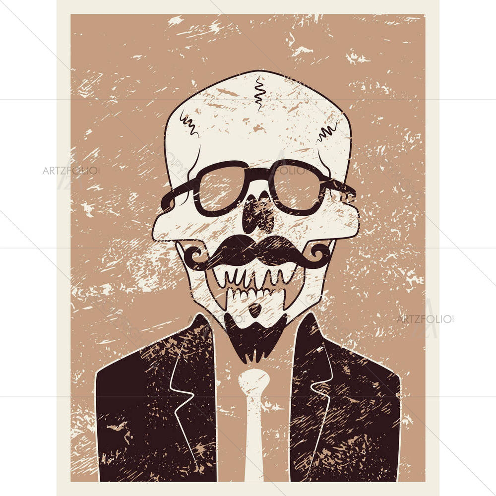 Skull Hipster With Mustache & Beard — custom-size art design 5005308