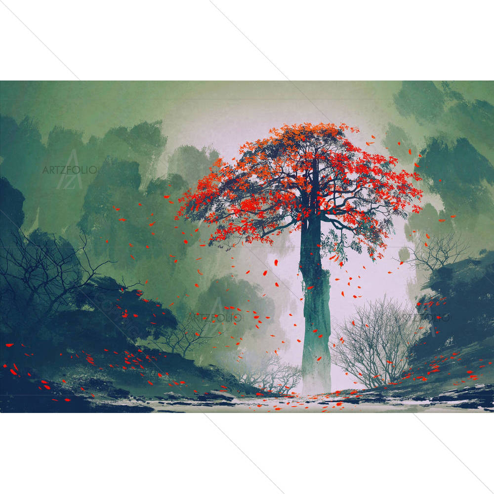 Red Autumn Tree — Fantasy custom art by ArtzFolio