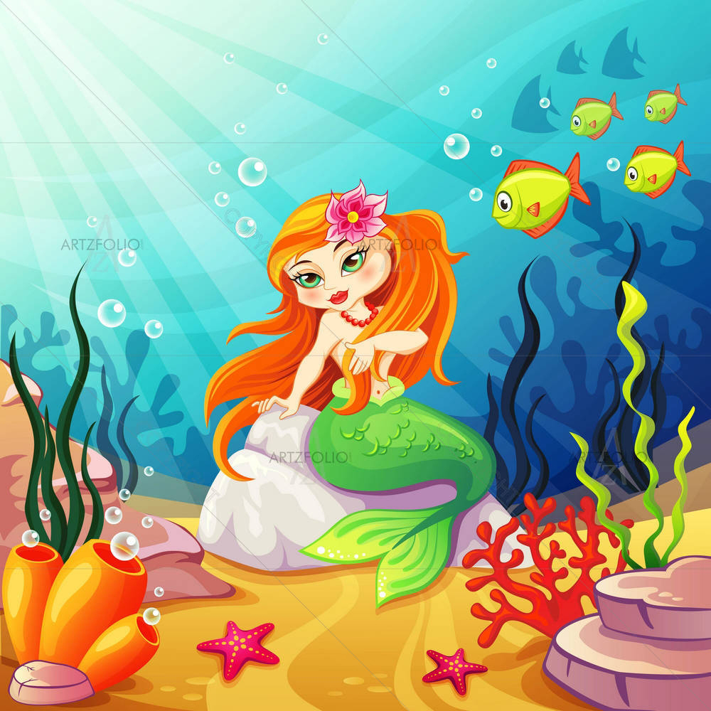 Underwater Mermaid World — Fluid marble custom art by ArtzFolio