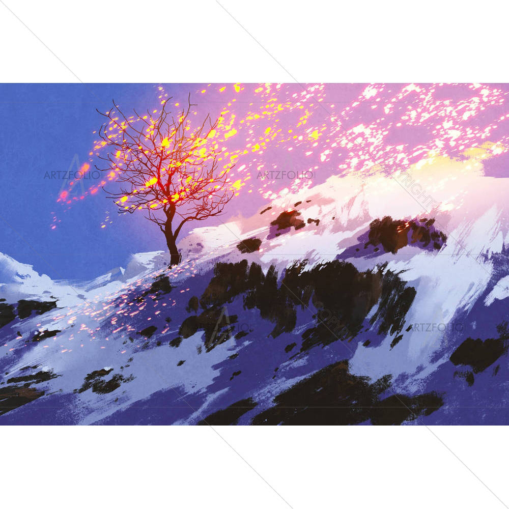 Bare Tree With Glowing Snow — custom-size art design 5005342