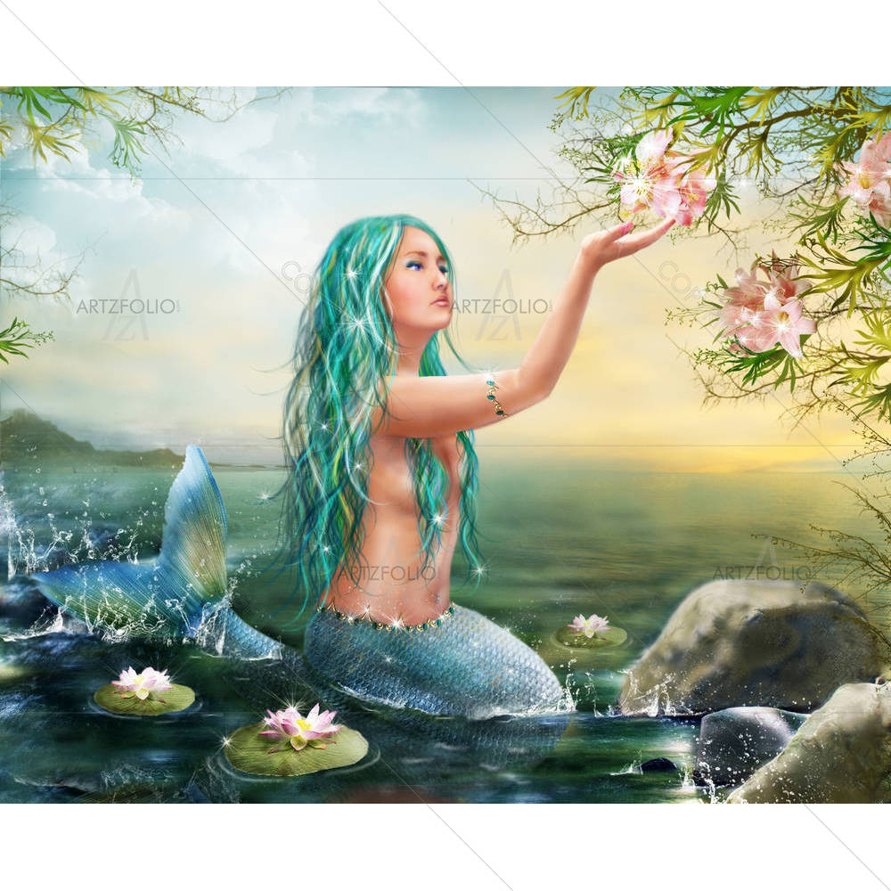 Mermaid With Flowers — custom-size art design 5005368