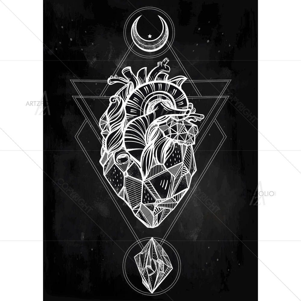 Heart With Moons & Gems — custom-size art design 5005373