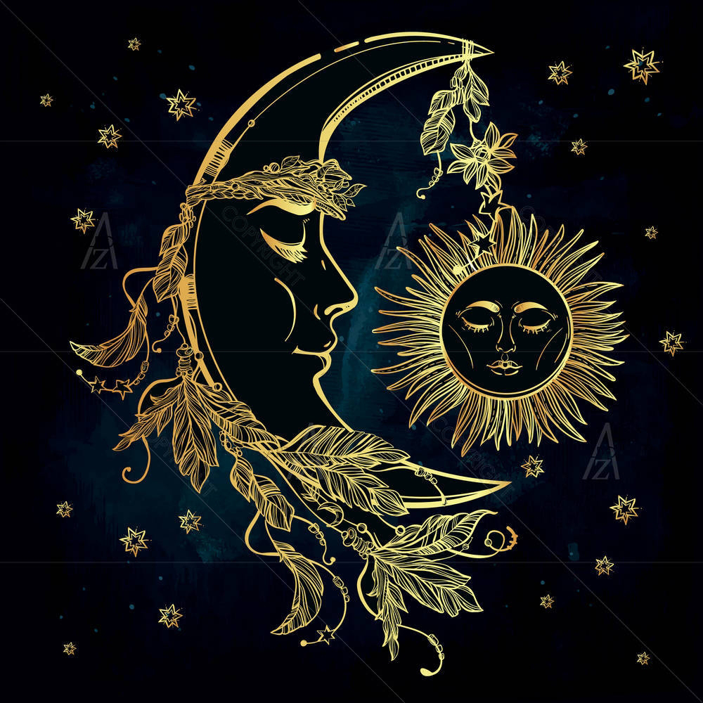 Crescent Moon With Feathers — Astrology custom art by ArtzFolio