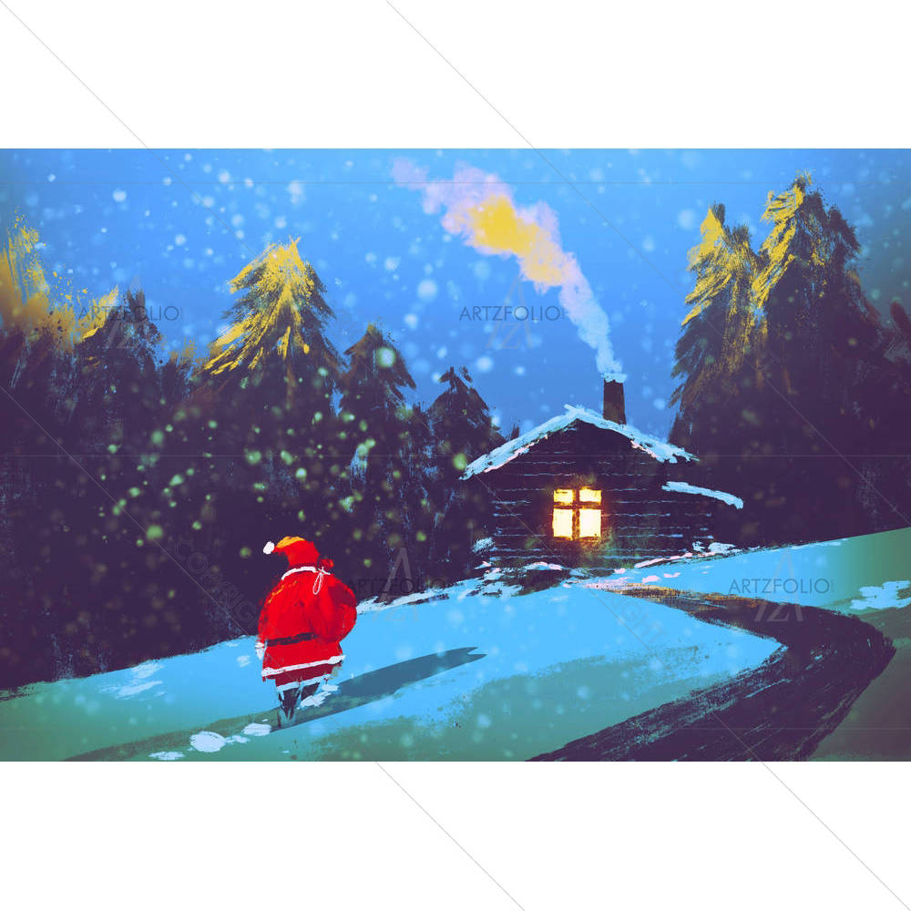 Winter Landscape With Santa Clause — custom-size art design 5005379