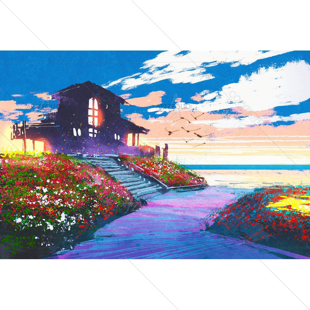 Seascape With Beach House — custom-size art design 5005380