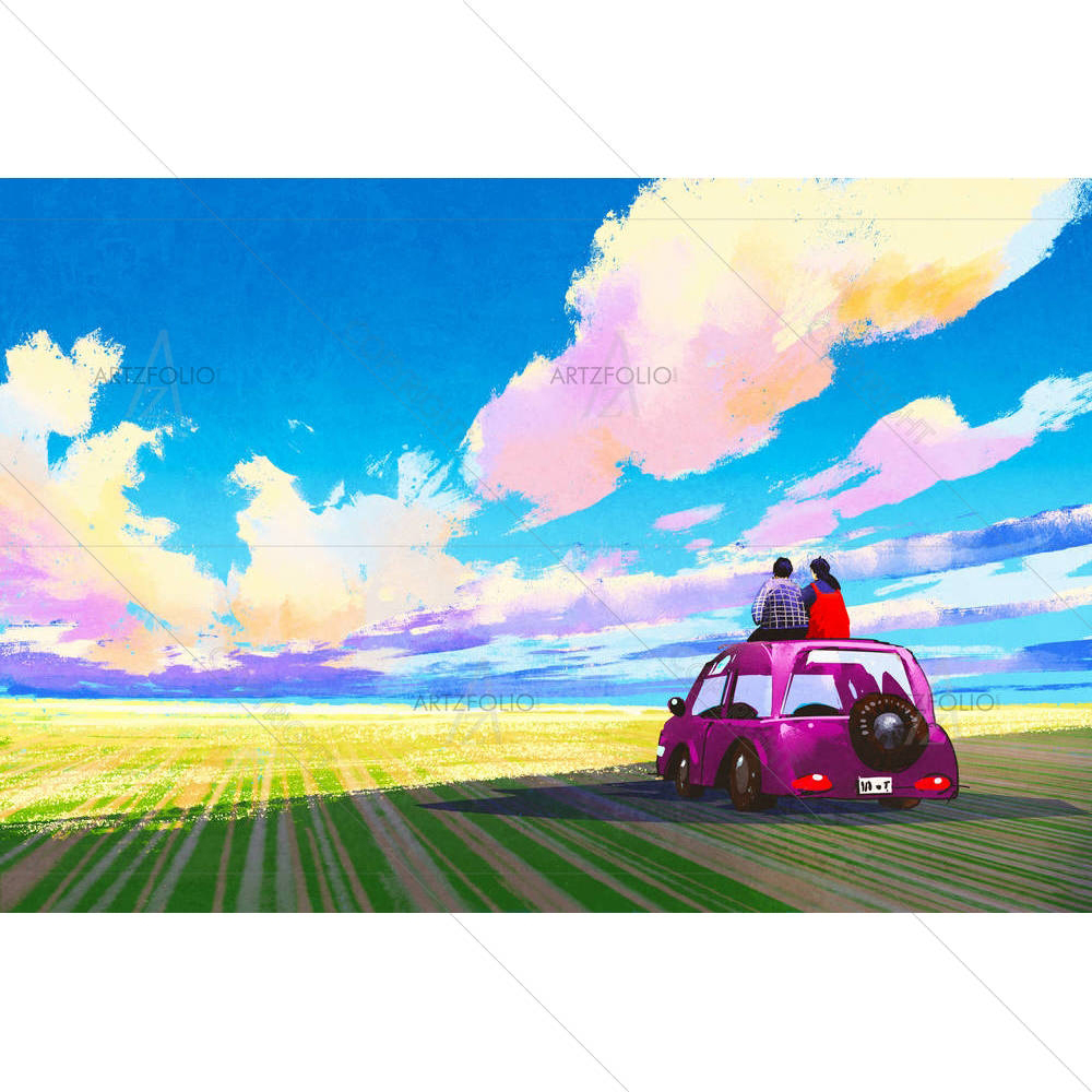 Couple Sitting On Car — custom-size art design 5005381