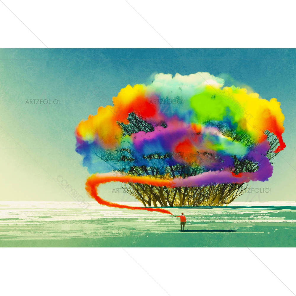 Abstract Tree With Colorful Smoke — custom-size art design 5005383