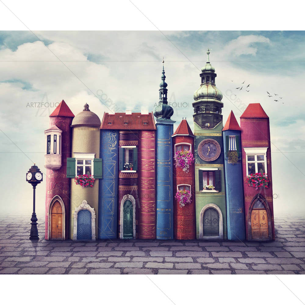 Magic City With Old Books — Ancient custom art by ArtzFolio