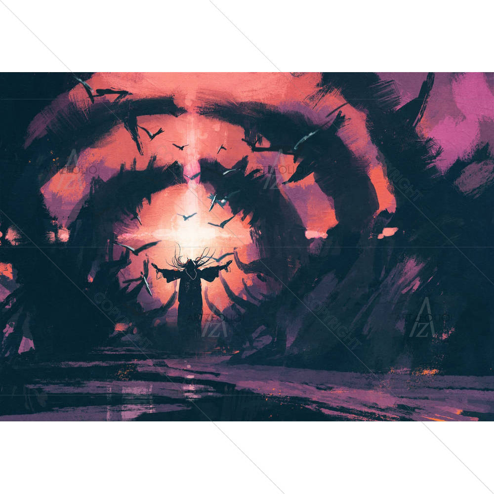 Old Wizard Casting A Spell — custom-size art design 5005397