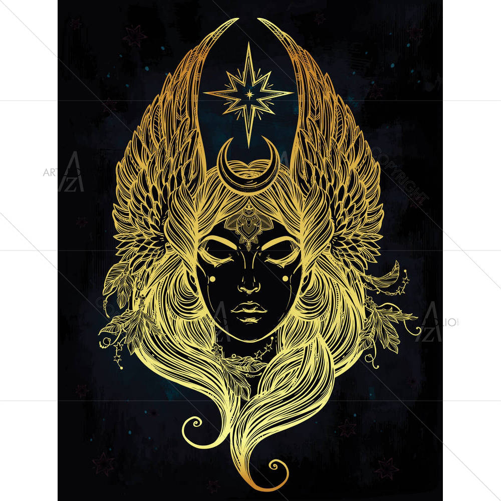 Female Diety With Stars Wings & Moon — custom-size art design 5005399