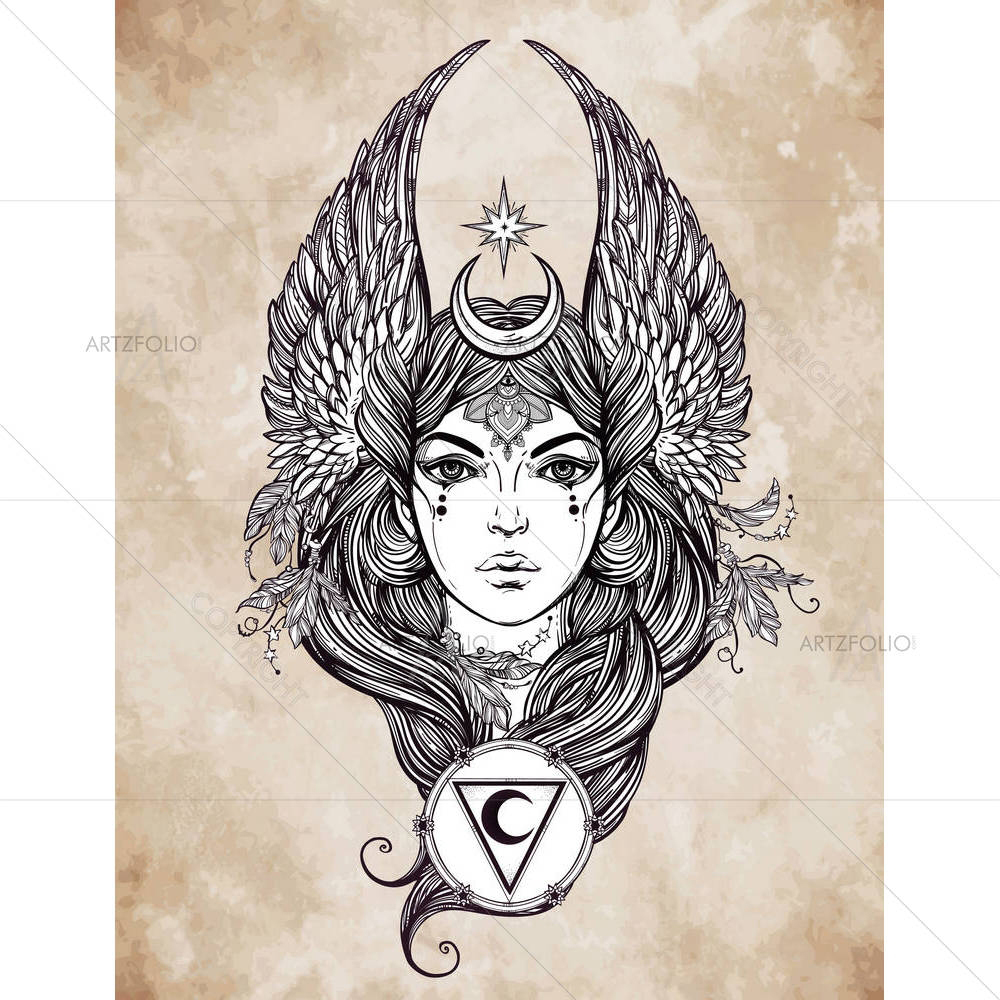 Astrological Moon & Star Planet Diety In Female Form — Devotional custom art by ArtzFolio