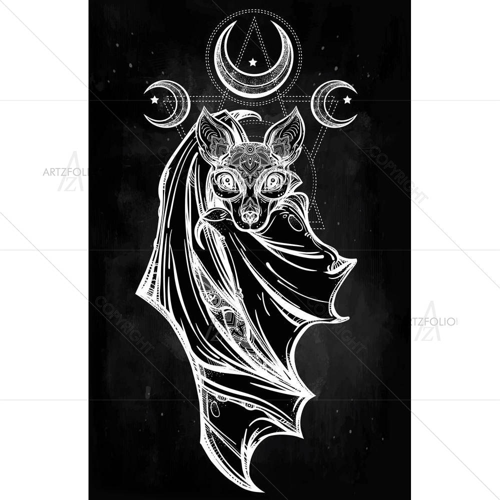 Ornate Nocturnal Bat With Moon — Ancient custom art by ArtzFolio