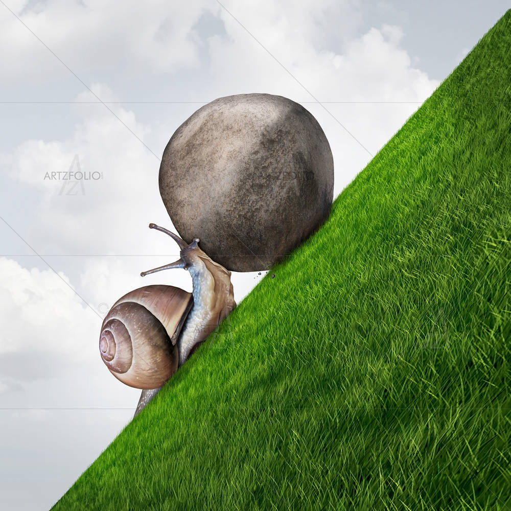 Snail Pushing A Boulder — Fluid marble custom art by ArtzFolio