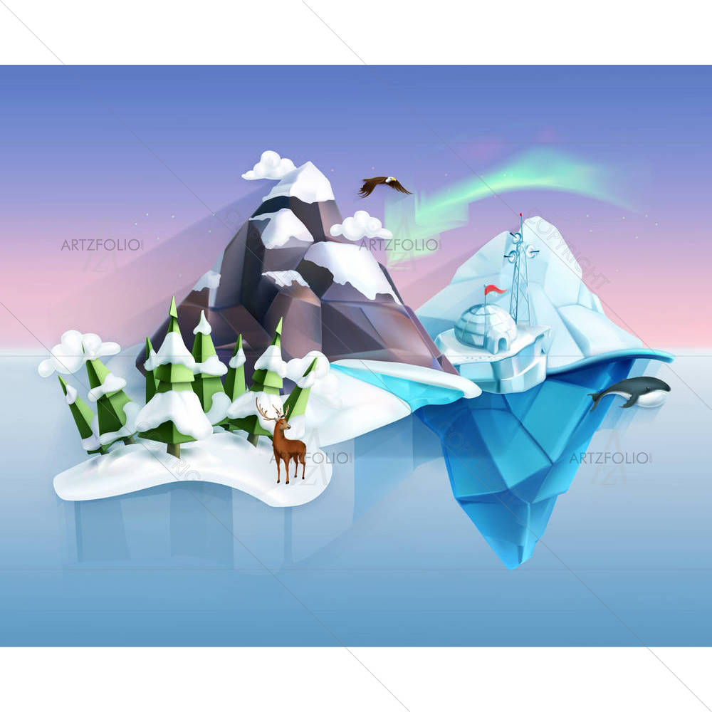 Low Poly Style Landscape — custom-size art design 5005411