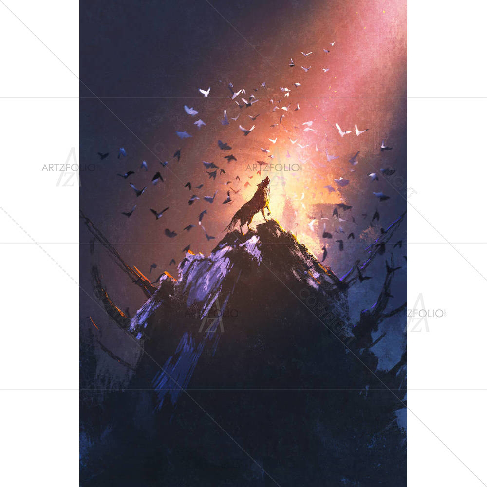 Howling Wolf On Rock — Landscapes custom art by ArtzFolio