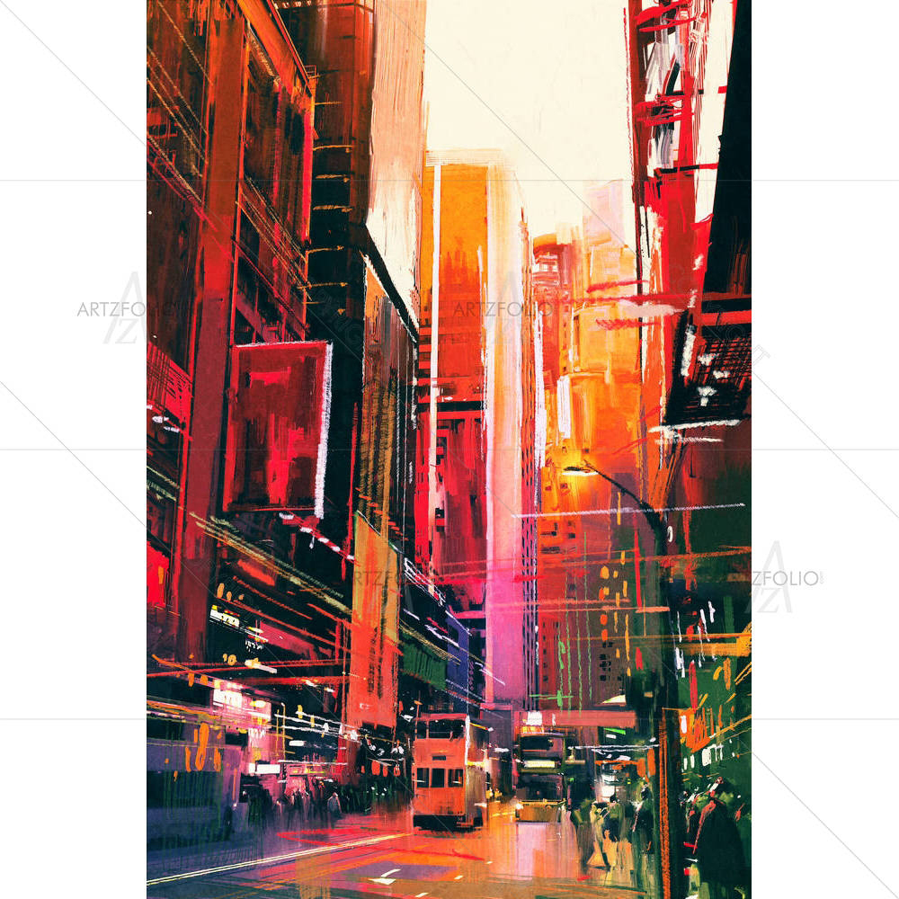 City Street With Office Buildings — custom-size art design 5005424