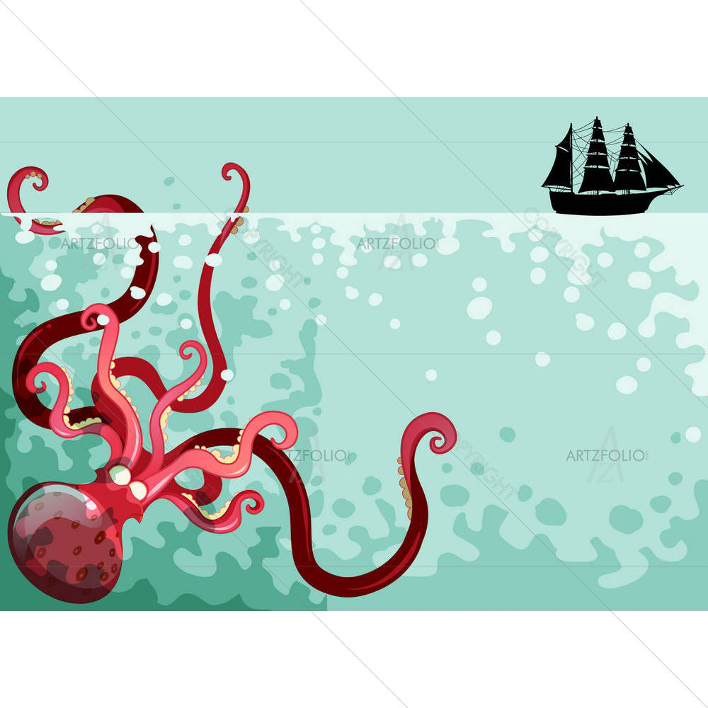 Giant Octopus Under The Ocean — custom-size art design 5005434