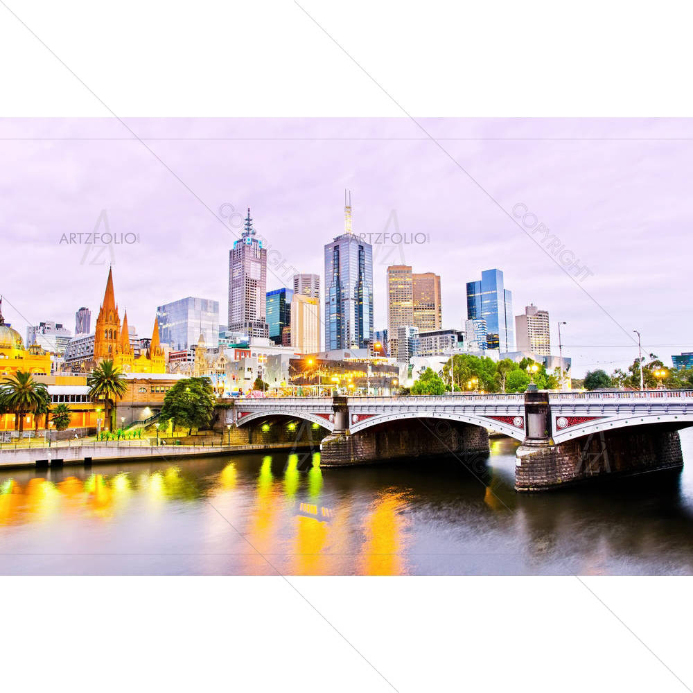 Melbourne Skyline At Dusk, Australia — Devotional custom art by ArtzFolio