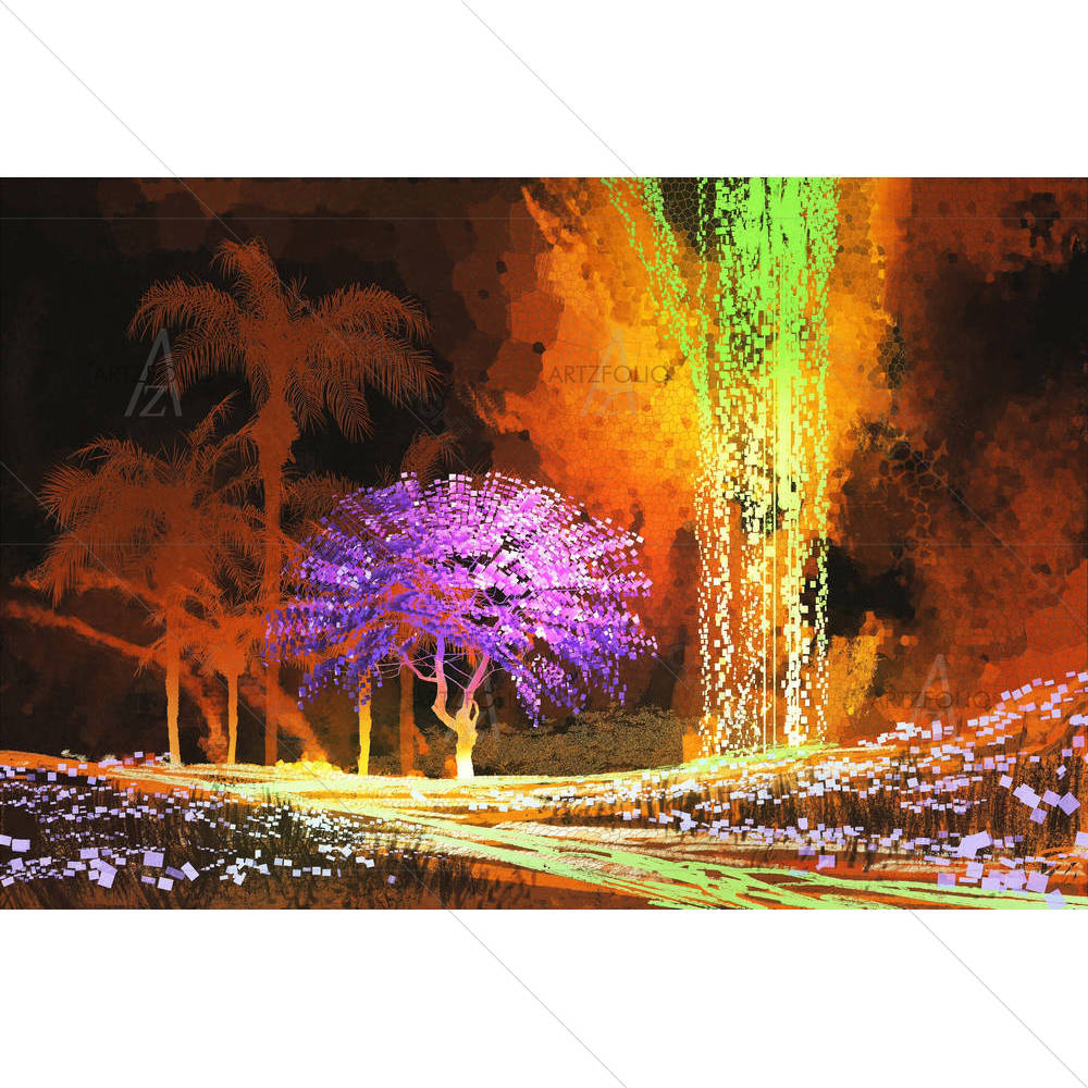 Purple Tree In Cave — custom-size art design 5005463