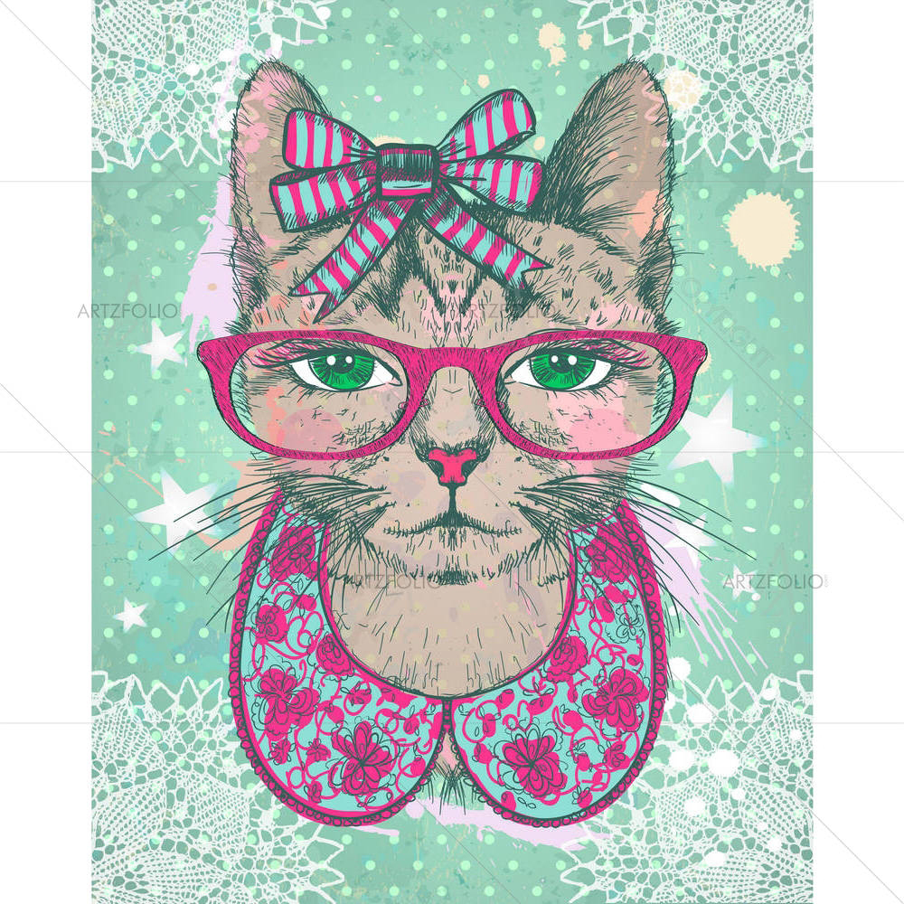 Hipster Cat Woman — custom-size art design 5005471
