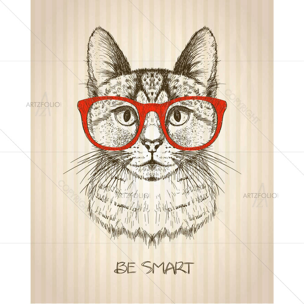 Hipster Cat With Glasses — custom-size art design 5005472
