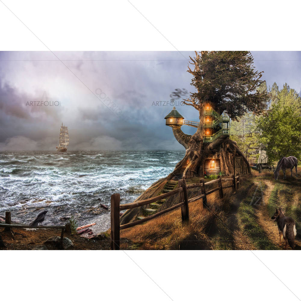 Lighthouse On A High Sea Coast — Collages custom art by ArtzFolio