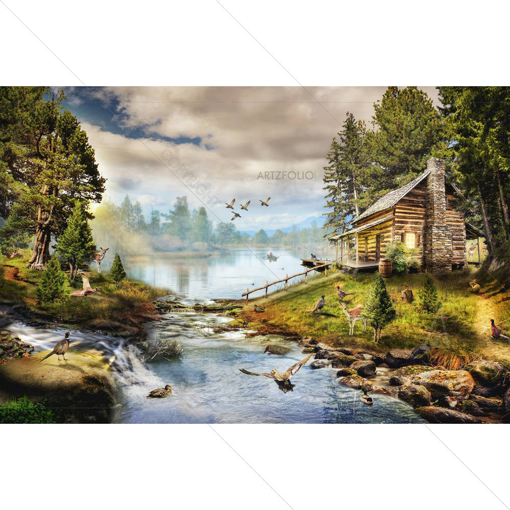 House In The The Forest By The Creek D2 — Fluid marble custom art by ArtzFolio