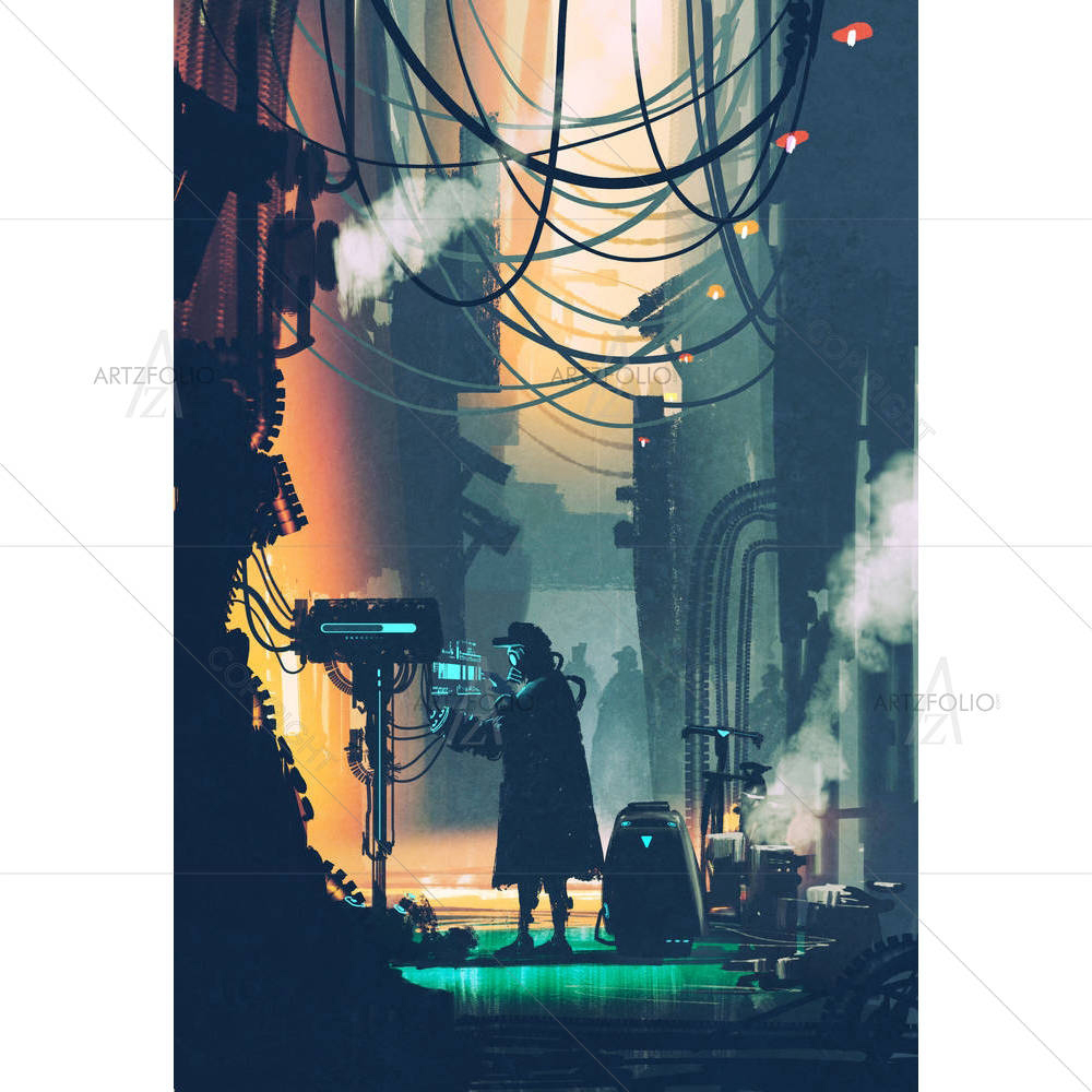 Robot Using Futuristic Computer — custom-size art design 5005517