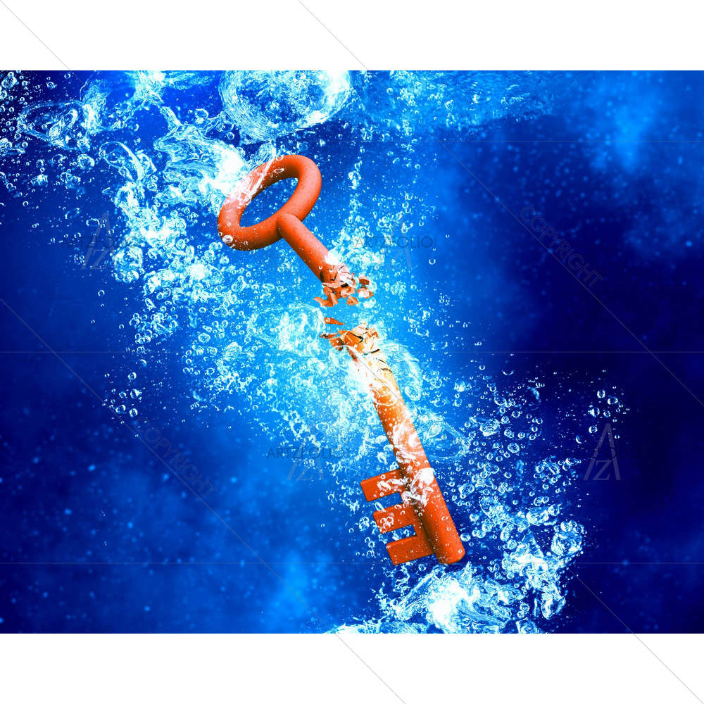Key Sinking & Dissolving In Clear Blue Water — custom-size art design 5005525