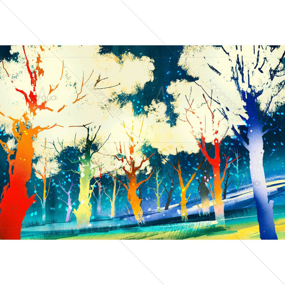 Fantasy Forest With Colorful Trees — custom-size art design 5005527