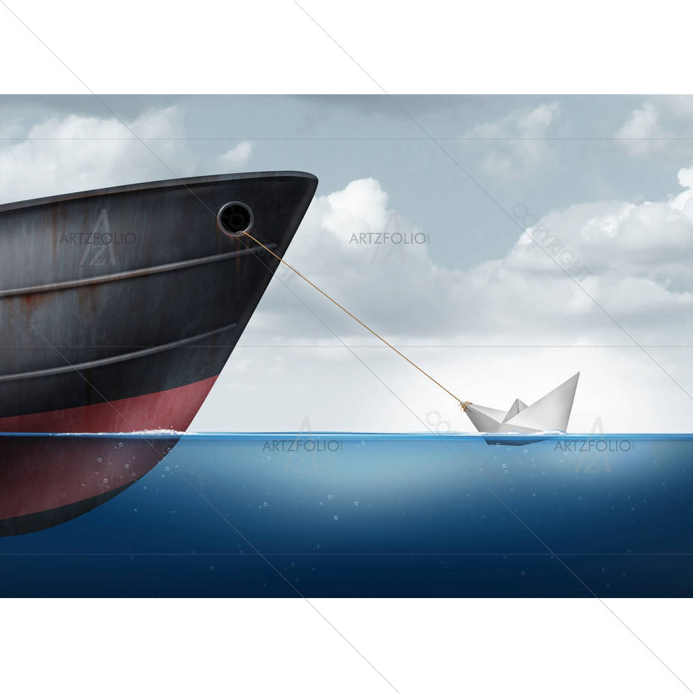 Boat Pulling A Huge Metal Ship — custom-size art design 5005539