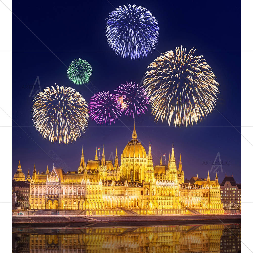 Fireworks Under Parliament Building, Budapest Hungary D2 — Devotional custom art by ArtzFolio