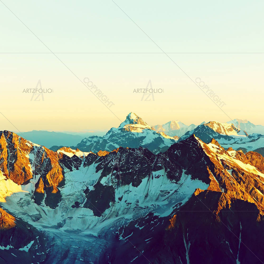 Landscape With Peaks Covered By Snow & Clouds — custom-size art design 5005550