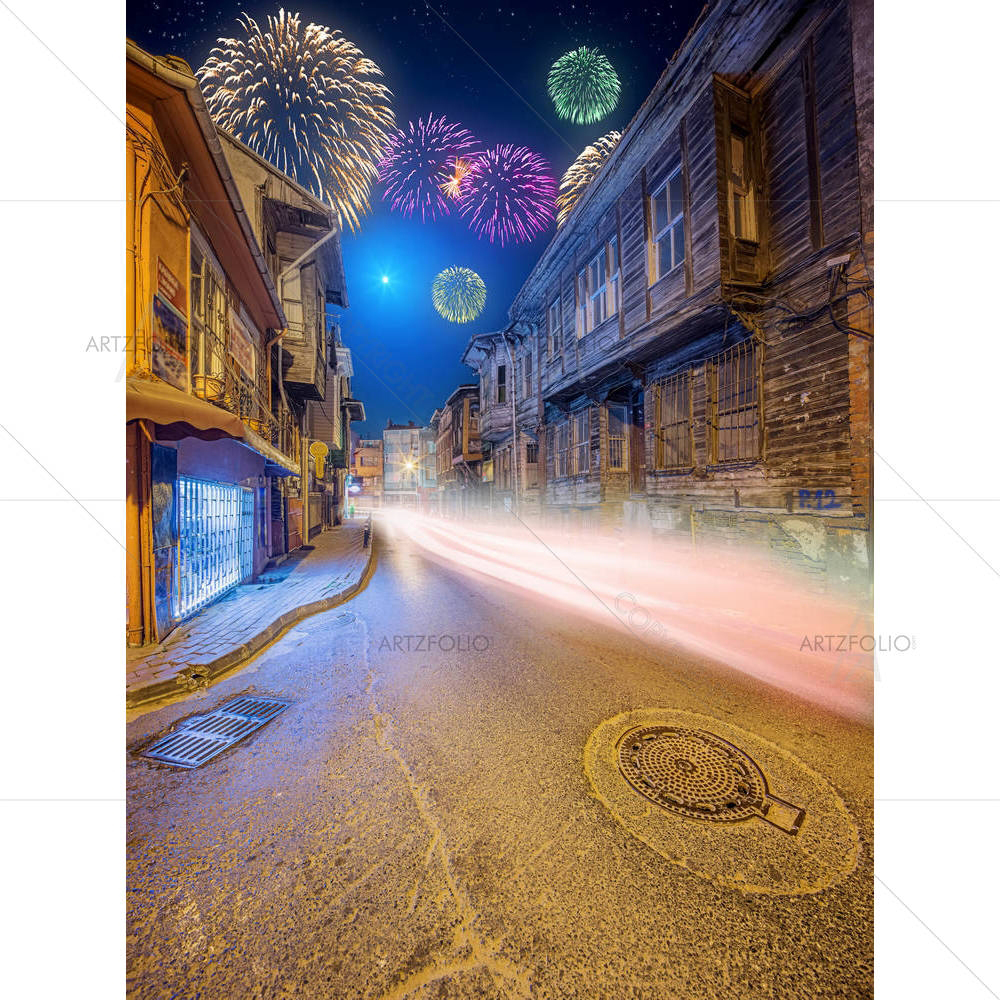 Beautiful Fireworks in Istanbul, Turkey — custom-size art design 5005553