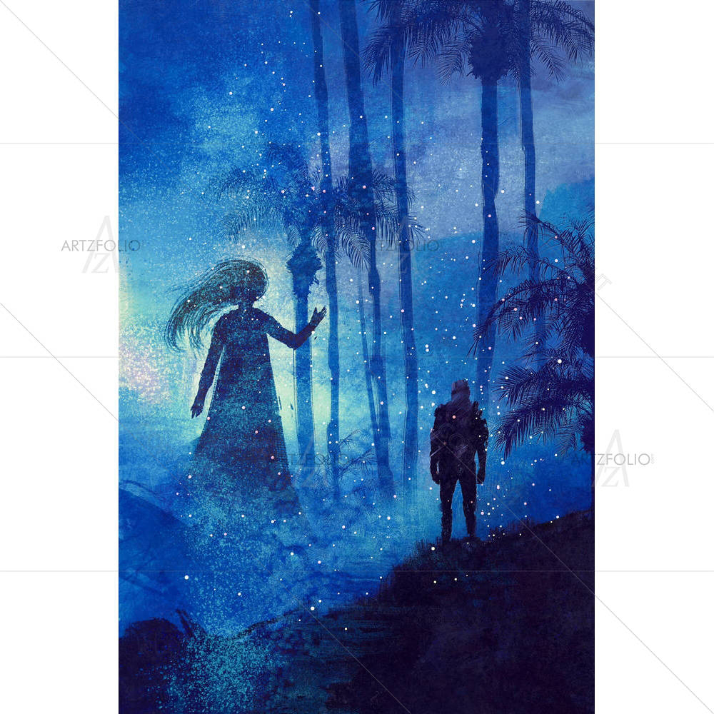 Man & Ghost In Mysterious Forest — custom-size art design 5005558
