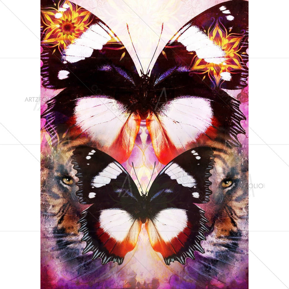 Tiger & Butterfly — Botanical custom art by ArtzFolio