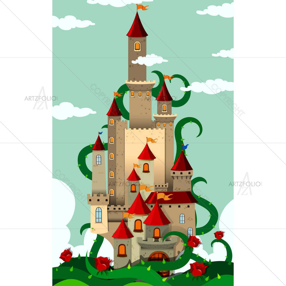 Castle Towers With Thorny Plant — custom-size art design 5005566