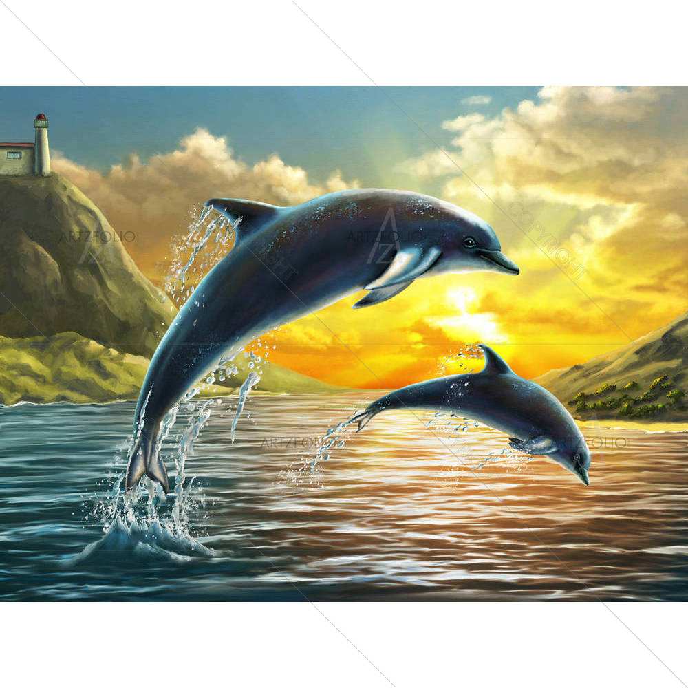 Dolphins Jumping Out Of Sea — Animals custom art by ArtzFolio