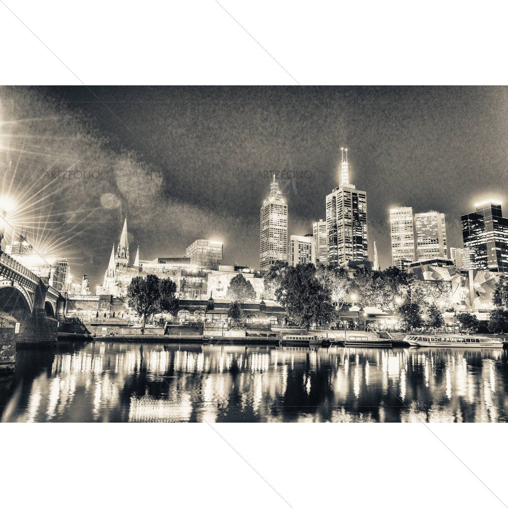 Stunning Night Skyline Of Melbourne, Australia — custom-size art design 5005596