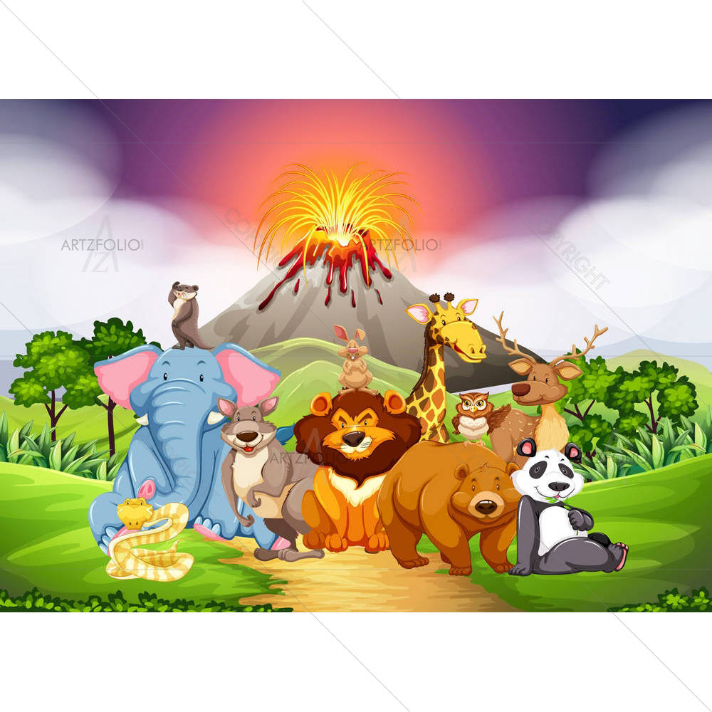 Wild Animals With Volcano — Animals custom art by ArtzFolio