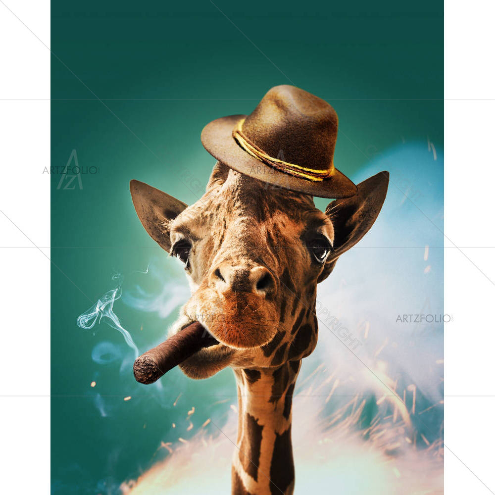 Giraffe With Cigar & Hat — custom-size art design 5005610