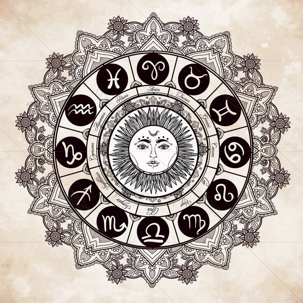 Zodiac Set With Sun In The Middle — custom-size art design 5005624
